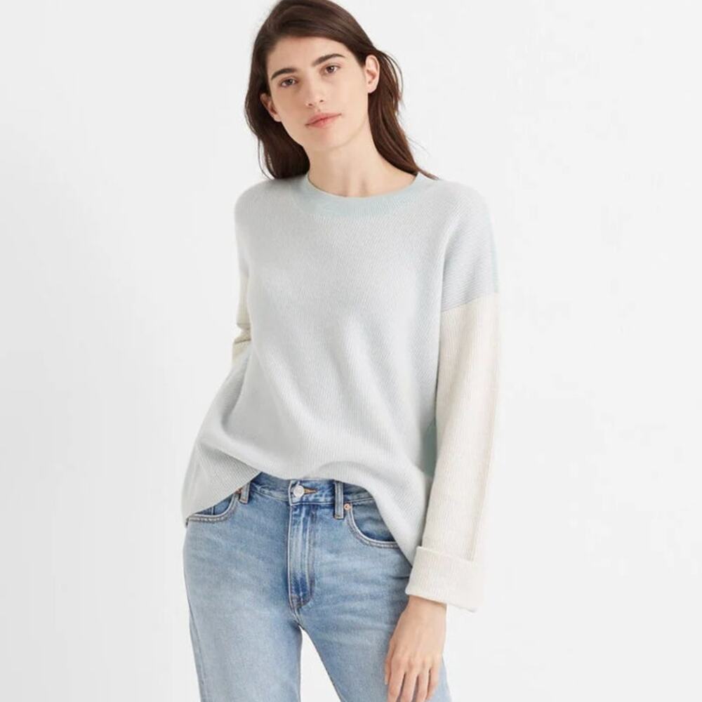 CLUB MONACO Arya Split Back Sweater Cashmere Blend Icy Mint Blue Sz M {3N52}